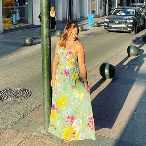 H&M Floral Maxi Dress in Green and Pink
